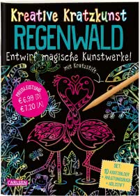 Kreative Kratzkunst: Regenwald: Set mit 10 Kratzbildern, Anleitungsbuch und Holzstift