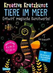 Kreative Kratzkunst: Tiere im Meer: Set mit 10 Kratzbildern, Anleitungsbuch und Holzstift