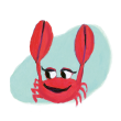 Crabby Krabbe streckt die Scheren in die Luft und lächelt