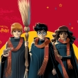 Ron, Harry und Hermine vor einem roten Hintergrund