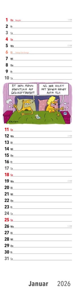 Fiese Bilder Streifenkalender 2026: Monatskalender für die Wand