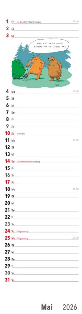 Fiese Bilder Streifenkalender 2026: Monatskalender für die Wand