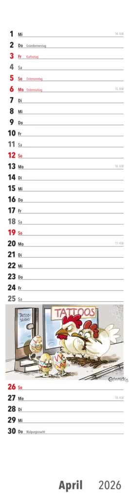 Fiese Bilder Streifenkalender 2026: Monatskalender für die Wand