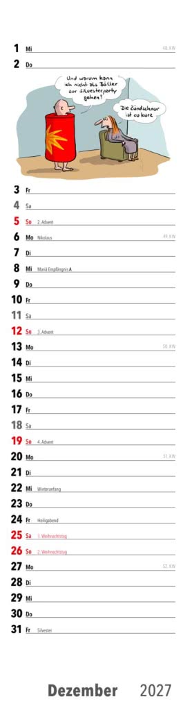 Innenansicht von „Fiese Bilder Streifenkalender 2027: Monatskalender für die Wand“