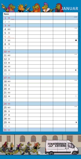 Innenansicht von „HeavySaurus Familienkalender 2027“