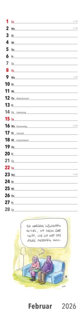Ruhestand Streifenkalender 2026: Monatskalender für die Wand