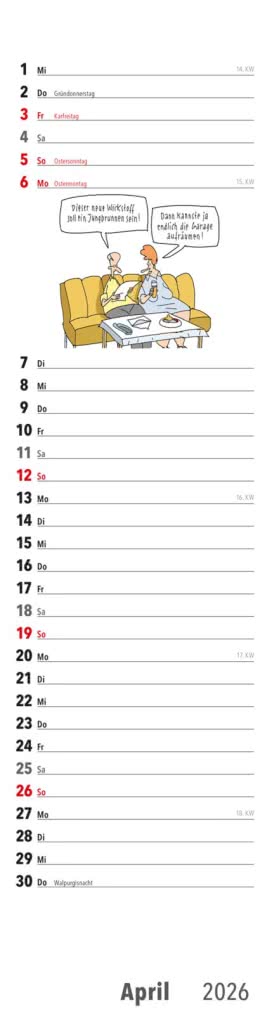 Ruhestand Streifenkalender 2026: Monatskalender für die Wand