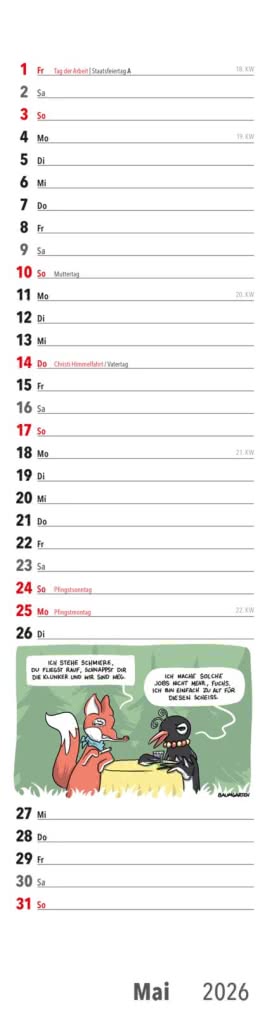 Ruhestand Streifenkalender 2026: Monatskalender für die Wand