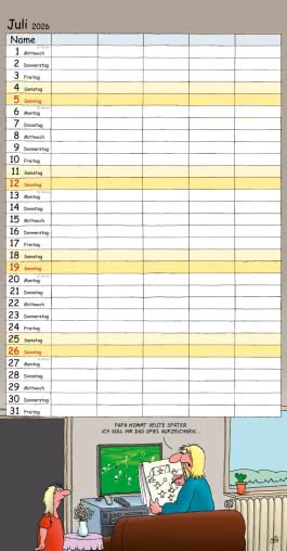 Uli Stein Familienkalender 2026: Familienplaner mit 5 Spalten