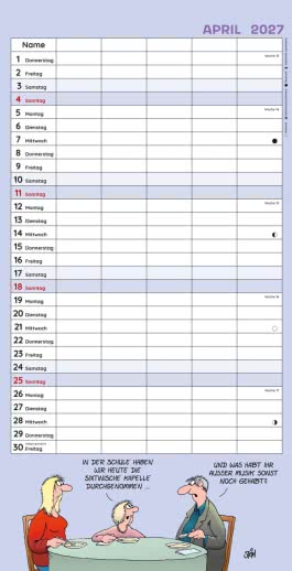 Innenansicht von „Uli Stein Familienkalender 2027: Familienplaner mit 5 Spalten“