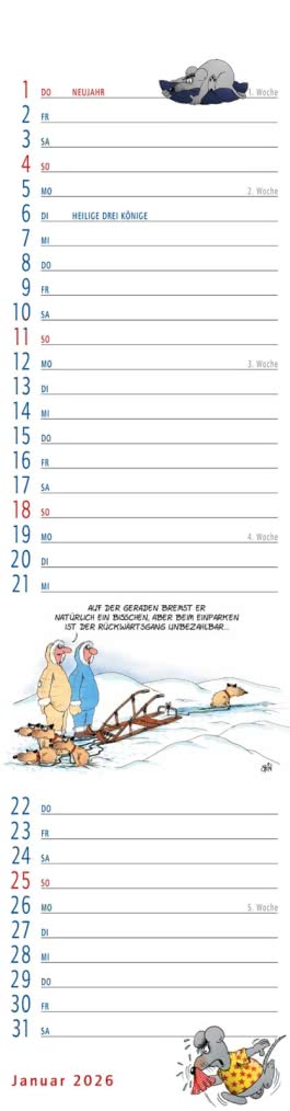 Innenansicht von „Uli Stein Streifenkalender 2026: Monatskalender für die Wand“