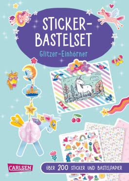 Bastelspaß für Kinder: Sticker-Bastelset: Glitzer-Einhörner