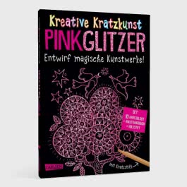 Kratzbilder für Kinder: Kreative Kratzkunst: Pink Glitzer: Set mit 10 Kratzbildern, Anleitungsbuch und Holzstift 