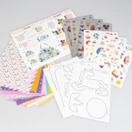 Bastelset für Kinder: Sticker-Bastelset: Glitzer-Einhörner