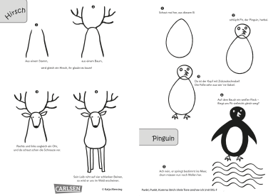 Kinderrätsel Zeichnung vervollständigen Rentier und Pinguin