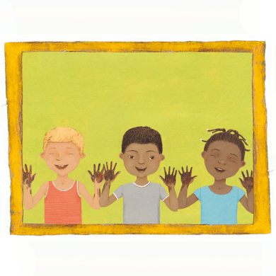 Illustration von Constanze von Kitzing drei Kinder mit Matsch an den Händen