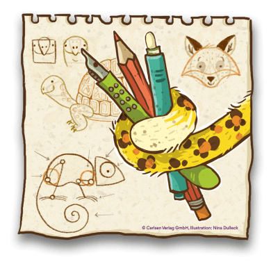 Ein Leopardenschwanz hält Stifte