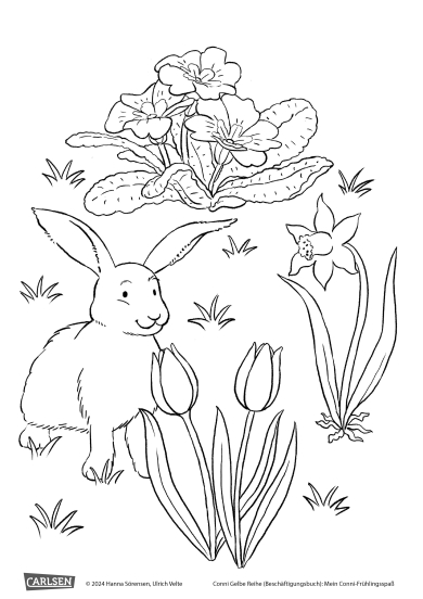 Ausmalbild Hase und Blumen