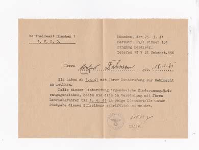 Columbusstraße, Einberufung zur Wehrmacht