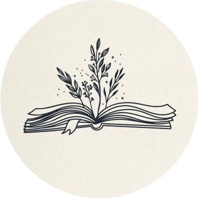 Eine Skizze eines aufgeschlagenen Buches, aus dem in der Mitte Blumen wachsen