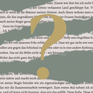 Goldenes Fragezeichen auf grünblauem Hintergrund