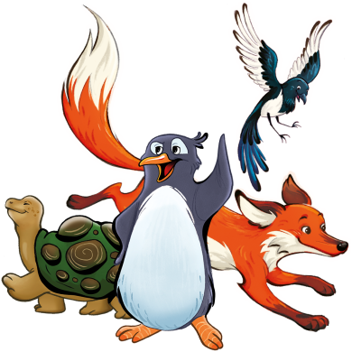 Rabbat, Henrietta, Juri und Pinkie aus "Die Schule der magischen TIere"