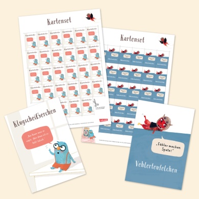 Illustration eines Kartensets für Kinder mit mehreren Druckbögen und Beispielkarten